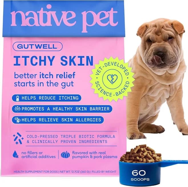 Native Pet Gutwell Itchy Skin, Sasonal Allergy Itch Relief For Dogs,