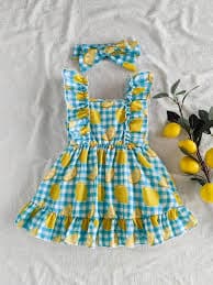Vintaside Kids BabyboyBabygirlThis Halter Dress, In A Pink And White Plaid Design, Is Paired With A Lovely Strawberry Print For A Fresh And Natural Vibe. The Shoulder Of The Dress Is Decorated