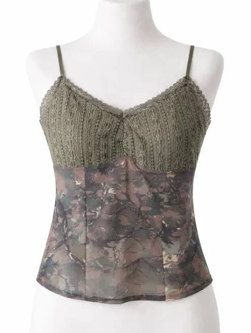 Womens Lace Camo Mesh Top Adjustable Straps Y2k Festival Fashion Size