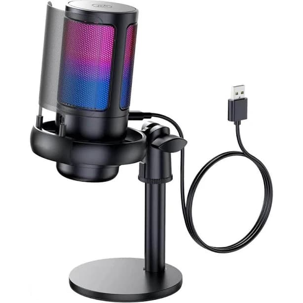 OBJLGEV RGB Gaming Microphone USB PC Mic for Podcasts Streaming with Quick Mute Tripod Stand Pop Filter Shock Mount