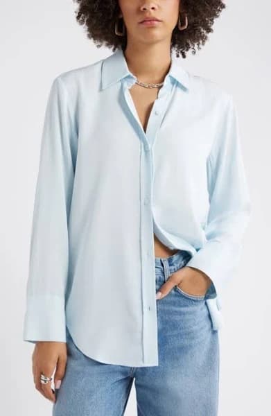 Open Edit Relaxed Fit Long Sleeve Button-Up Shirt