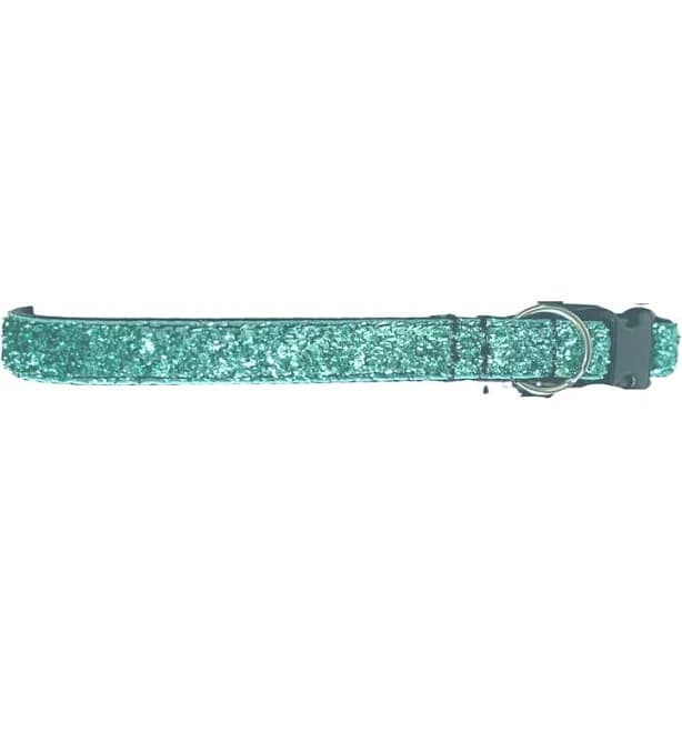 Sparkle Dog Collar Black Plastic Buckle Teal + Teal / XS 5/8" 6-9