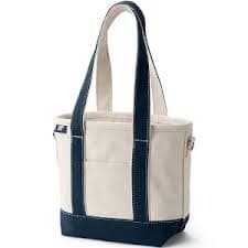 Lands' End Small 3 Pocket Open Top Long Handle Canvas Tote Bag - - Natural/Radiant Navy : Target
