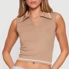 Women's Seamless Rib Knit Polo Crop Top