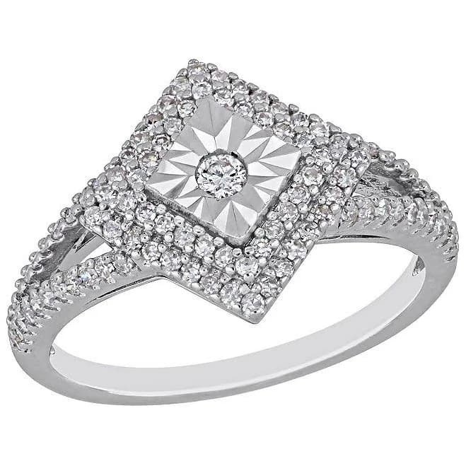 Stella Grace Sterling Silver 1/2 ct. T.W. Diamond Square Engagement Ring