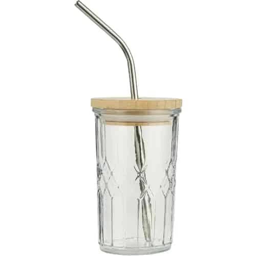 Ib Laursen Glass with Bamboo Lid and Steel Straw