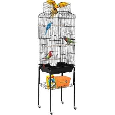 FDW 64 inch Bird Cage with Rolling Stand and Storage Shelf