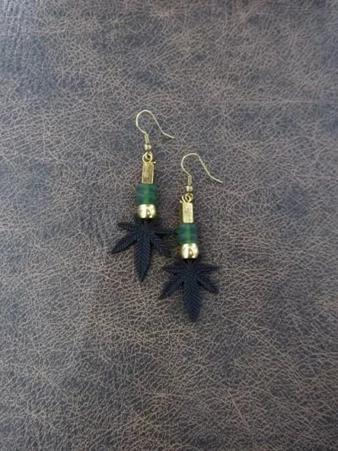 Rustic Boho Hemp Leaf Frosted Glass Earrings