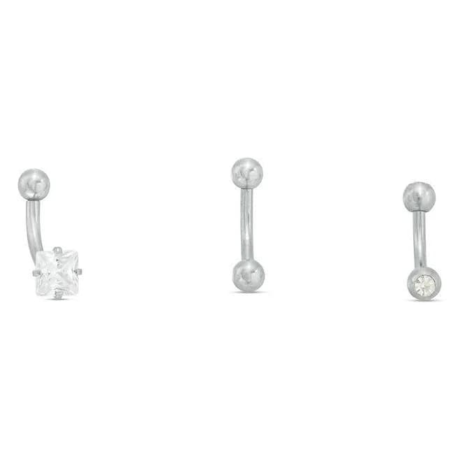 Banter Stainless Steel CZ and Crystal Curved Barbell Set