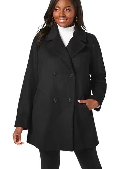 Jessica London Women's A-Line Wool Double Breasted Peacoat