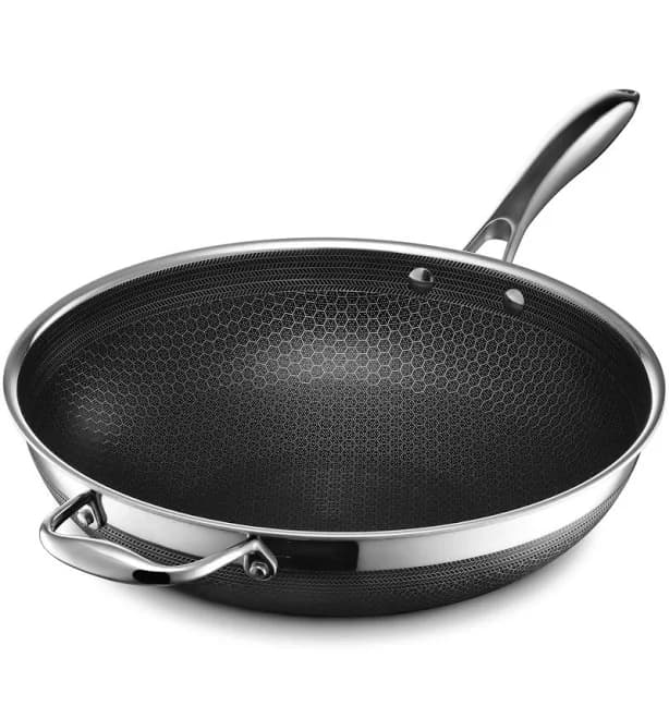 Hybrid Nonstick Wok, Stay-Cool Handle, Dishwasher-Friendly, Oven-Safe Up To 900°F(Black) HENGANRUI