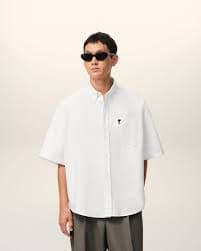 NATURAL WHITE White Cotton Button Down Ami De Coeur Shirt | AMI PARIS