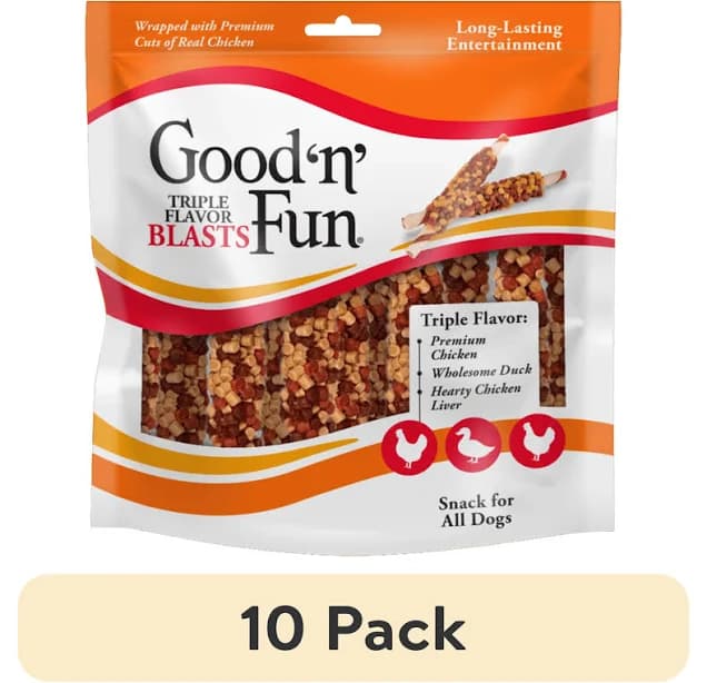 (10 pack) Good 'n' Fun Triple Flavor Blasts, Rawhide Chews for All Dogs, 12 oz