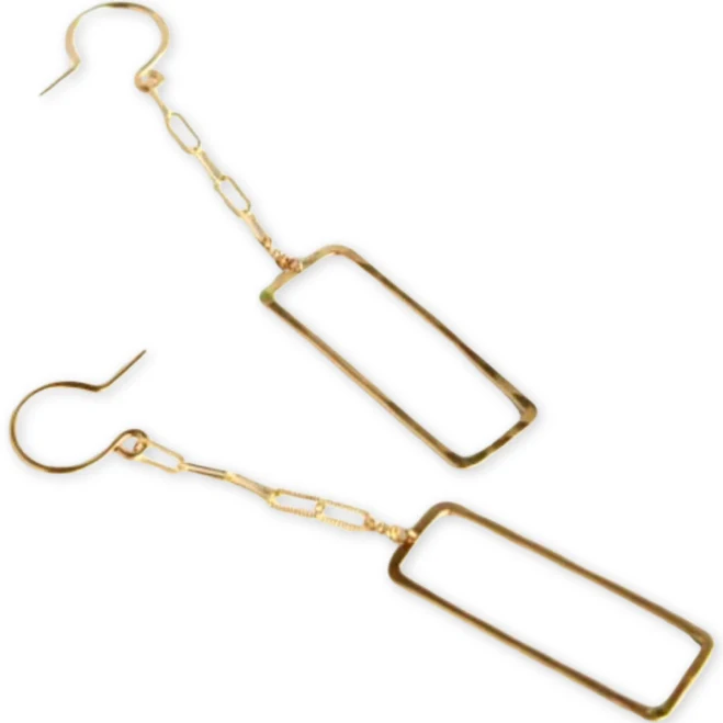 Rectangle Dangle Gold Fill Earrings