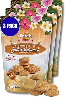 Diamond Bakery Salted Caramel Macadamia Nut Cookies – Baked in Hawaii with Salted Caramel Flavor & Macadamia Nuts, 13.5oz, 3-Pack (Each 4.5oz Bag Contains 4.5 Servings)