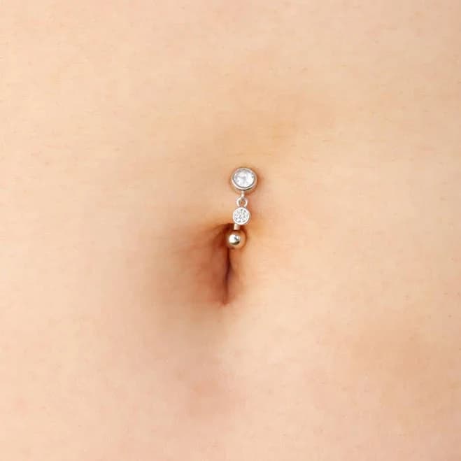 14g/14g Solid 925 Silver Petite Charm Dangle Reverse Belly Ring