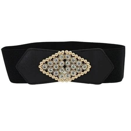 Women's Stretchy Elastic Waist Leather Belt with Gold Butterfly Buckle