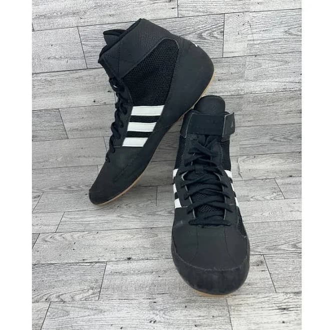 Adidas Wrestling Shoes Black White Three Stripe High Top Lace Up Size