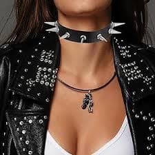 Amazon.com: JJUNW Black Spiked Leather Choker Collar Necklace Cool Punk Goth Metal Spike Studded Choker Collar Necklace for Women Men Cosplay Rock Night Club Scream Party: Clothing, Shoes & Jewelry