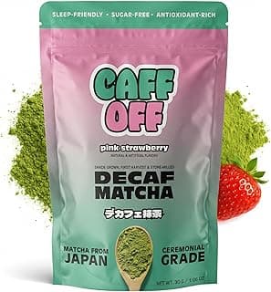 Caff Off Decaf Strawberry Matcha Green Tea Powder From Japan – 1.06 oz / 30 g – Ceremonial Grade & Sugar-Free – No Fillers or Milk Powders – Naturally Decaffeinated Without Chemicals – Tested for Heavy Metals – First Harvest, Shade-Grown & Caffeine-Free M