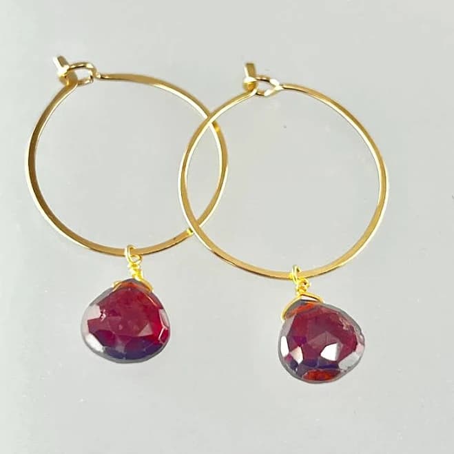 Hessonite Garnet Wire-Wrapped Hoop Earrings