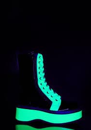 Demonia UV Reactive Neon Green Mid-Calf Lace-Up Platform Boots Black – Dolls Kill