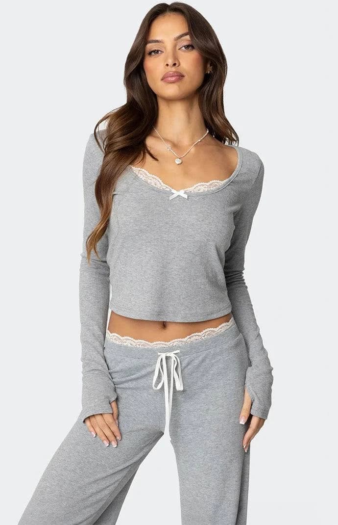 Edikted Women's Peekaboo Lace Long Sleeve Top