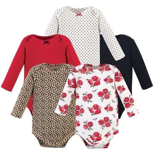 Hudson Baby Girls' Cotton Long-Sleeve Bodysuits (5-Pack)