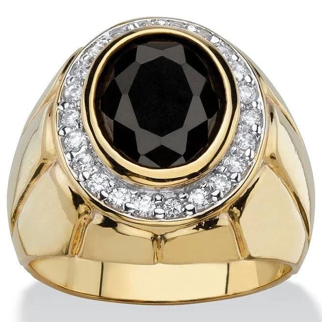 PalmBeach Jewelry Men's 14k Gold-Plated Oval Cubic Zirconia Halo Ring