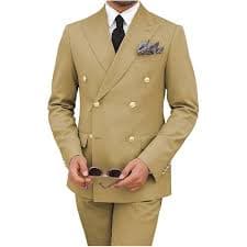 UMISS Men's 3-Piece Suit Two Buttons Peak Lapel Wedding Formal Suit Dark Khaki at Amazon Men's Clothing store
