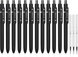 STAGEEK Black Gel Pens, 12Pcs 0.7mm Gel Pens Fine Point with 3 Extra Refills, Quick