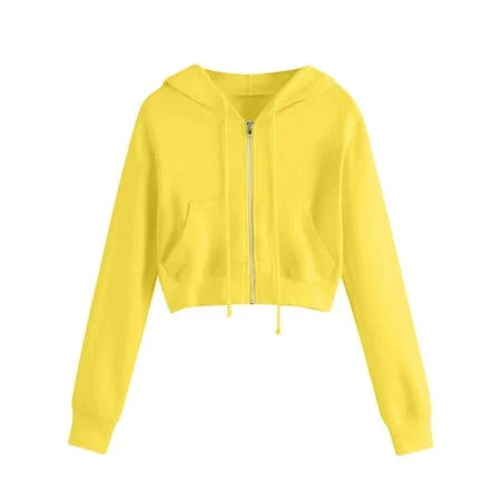 Dezsed Women's Hoodies Casual Zip Up Cropped Hoodie Sleeve Sweatshirt Hooded Jacket Pockets