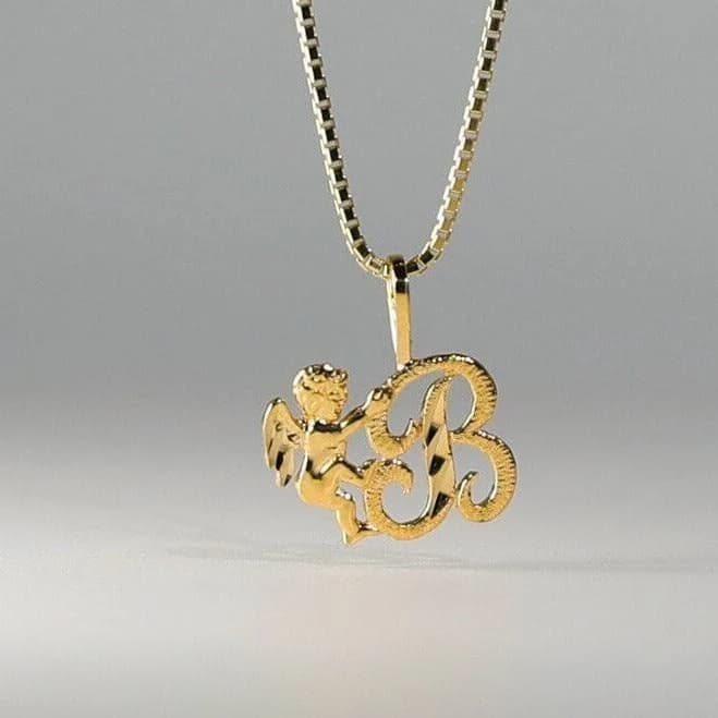 Charlie & Co. Gold Script Letter B Pendant with Cherub Angel