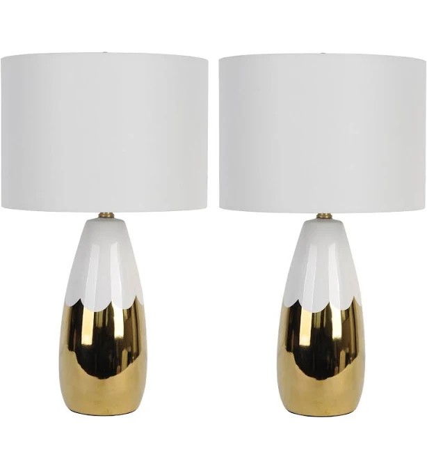 Decor Therapy Modern White Gold Table Lamp with White Drum Shade (2 Count)