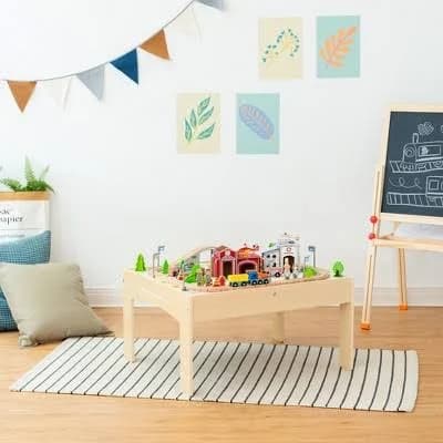Teamson Kids Preschool Play Lab Toys Country Train and Table Set