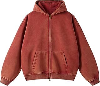 Womens and Mens Zip Up Hoodies Long Sleeve Fall Oversized Sweatshirts Acid Wash Y2K Jacket with Pockets