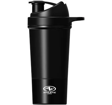 Athletic Works 24oz Black Protein Drink Shaker Bottle with Powder Compartment