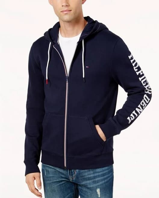 Mens Tommy Hilfiger Logo Hoody Hooded Full Zip Sweatshirt Jacket