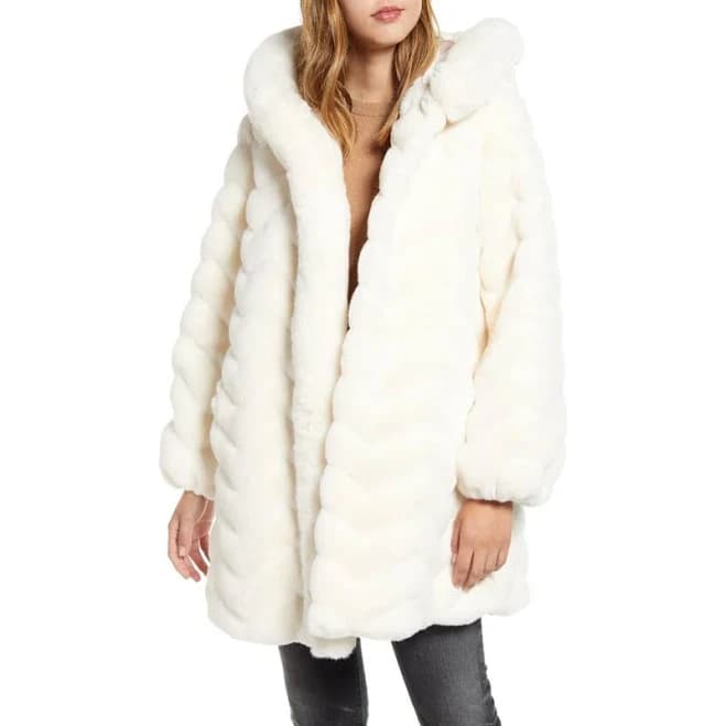 Gallery Women's Grooved Faux Fur Hooded Jacket