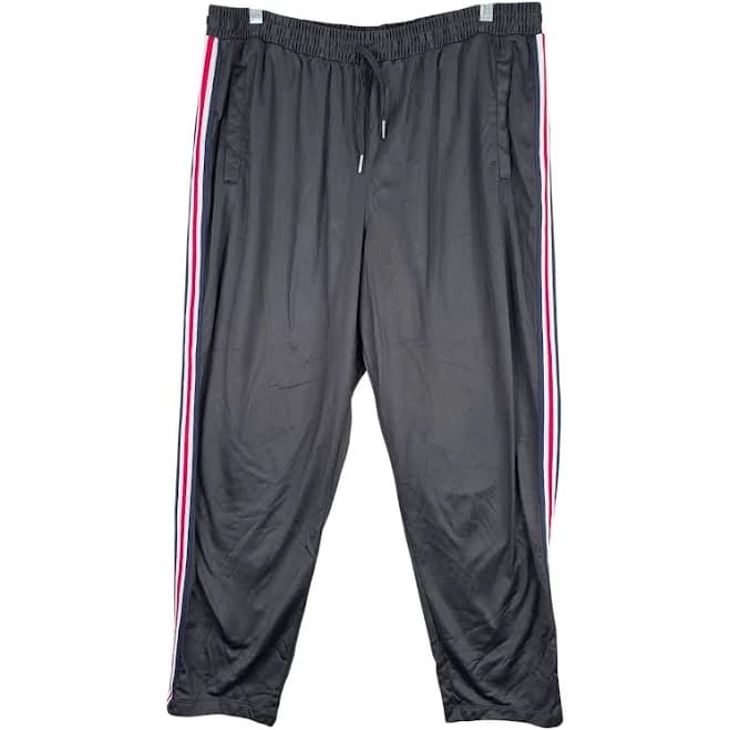 Mens Athletic Works Black Track Pants Red & White Side Stripes
