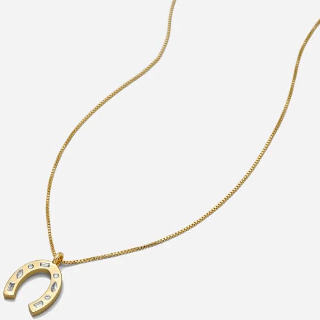 Dainty Gold Horseshoe CZ Stone Pendant Necklace