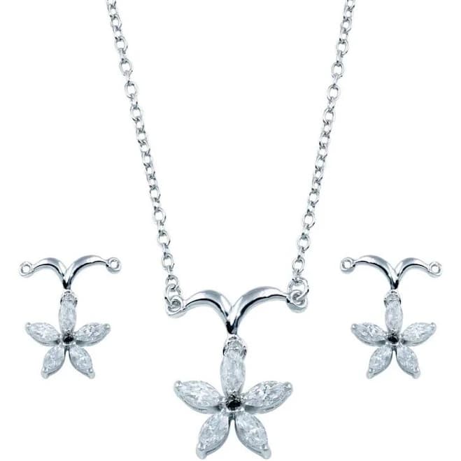 SPI Rhodium Plated 925 Sterling Silver CZ Stud Set