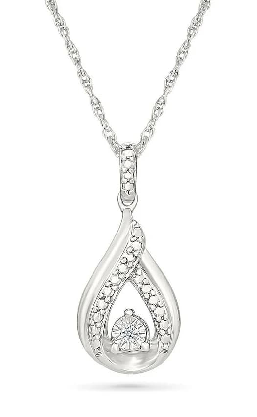 Sterling Silver Diamond Twisted Teardrop Necklace