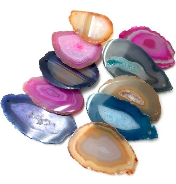 10 Drilled Agate Slices: Polished Geode Slabs, Mix Colors