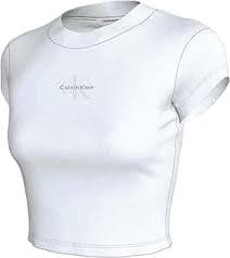 Calvin Klein Women's Monogram Logo Ribbed Baby Tee Brilliant White at Amazon Women's Clothing store