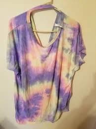 geegee tie dye womens 1X t shirt halter purples pink knot in back cap bat wing s