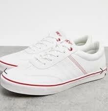 NEW Mens LE BREVE SNEAKERS White w/ Red Trim Sports Shoes Trainers US Sz 9.5