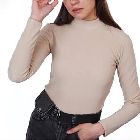 Ambar Women's Mock Neck Long Sleeve Ribbed Knit Top
