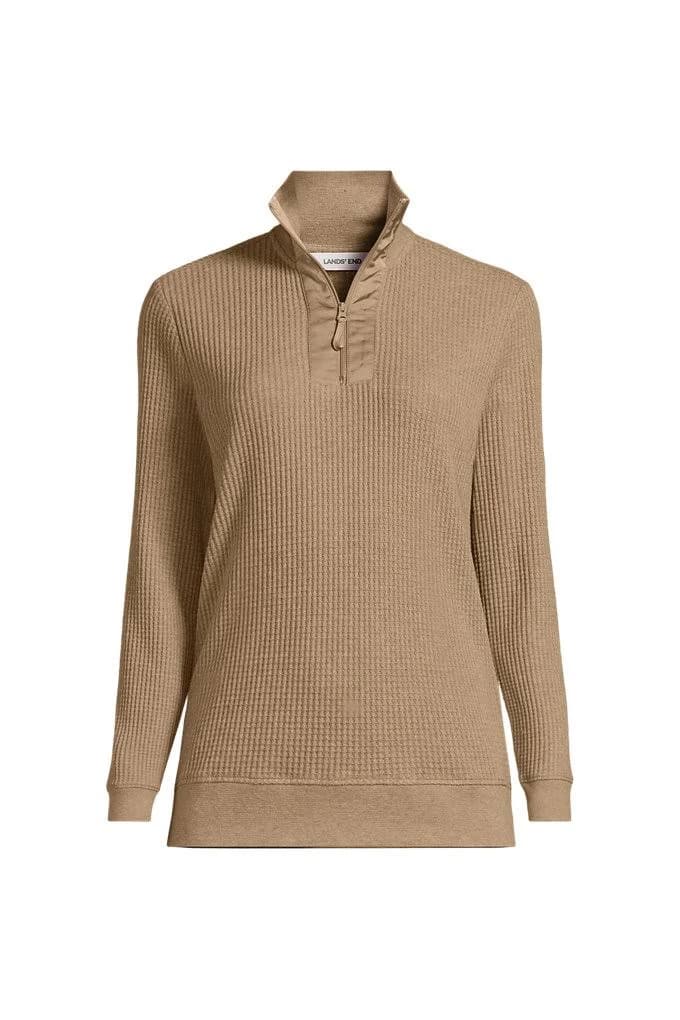 Lands' End Women's Long Sleeve Waffle Quarter Zip Pullover