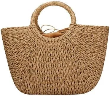 Women's Retro Round Handle Straw Bag